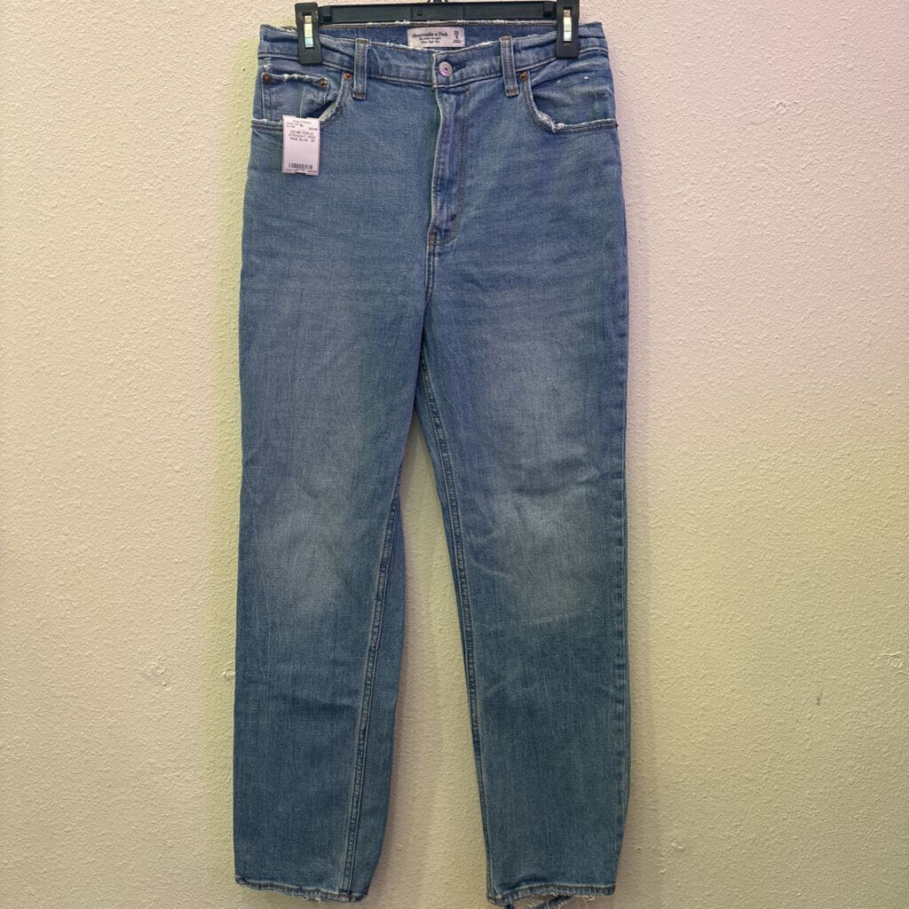 ABERCROMBIE & FITCH,DENIM ANKLE STRAIGHT HIGH RISE,BLUE ,29