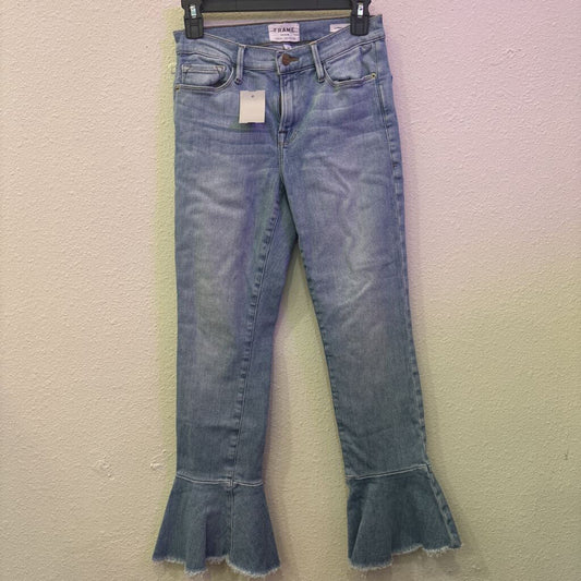 FRAME,DENIM RUFFLE CROP ,BLUE ,27