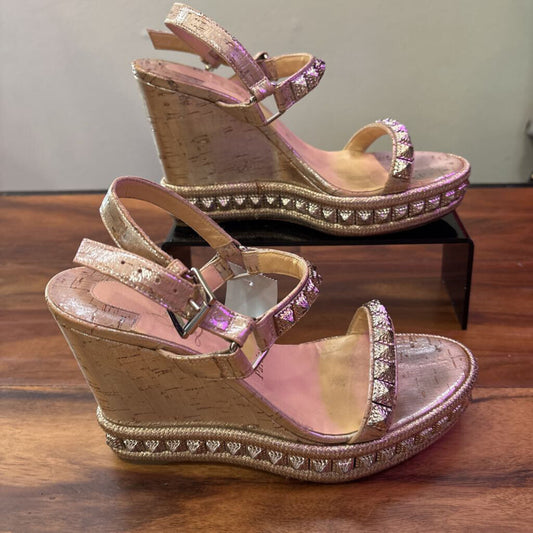 CHRISTIAN LOUBOUTIN,*AUTH* SPIKE ACCENTS ESPADRILLES ,METALLIC/NEUTRALS,38