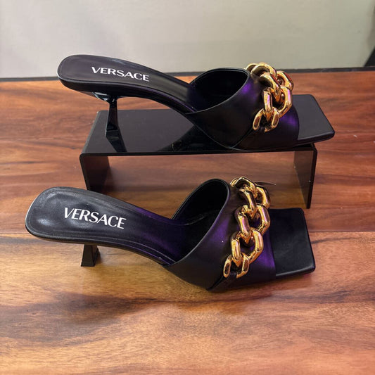 Versace,*AUTH CHAIN LINK HEEL SANDAL,BLK,38