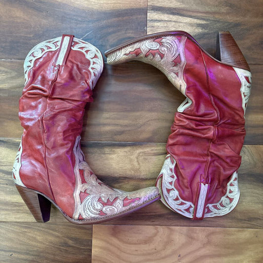 LUCCHESE x CHARLIE1 HORSE,WESTERN BOOTS,CREAM RED,8B