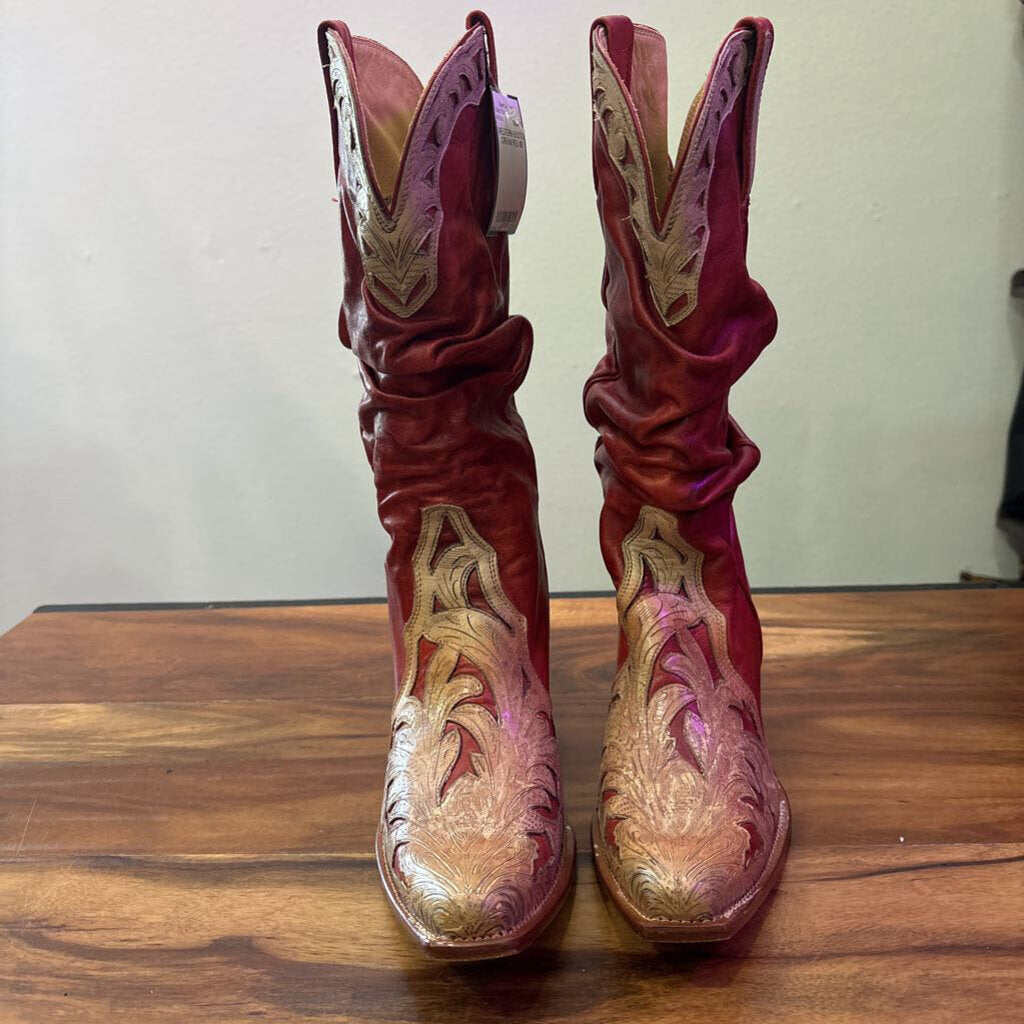 LUCCHESE x CHARLIE1 HORSE,WESTERN BOOTS,CREAM RED,8B
