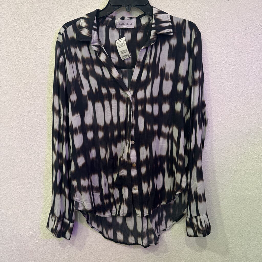 BELLA DAHL,PATTERNED BUTTONUP TOP ,BRN/WHT ,S