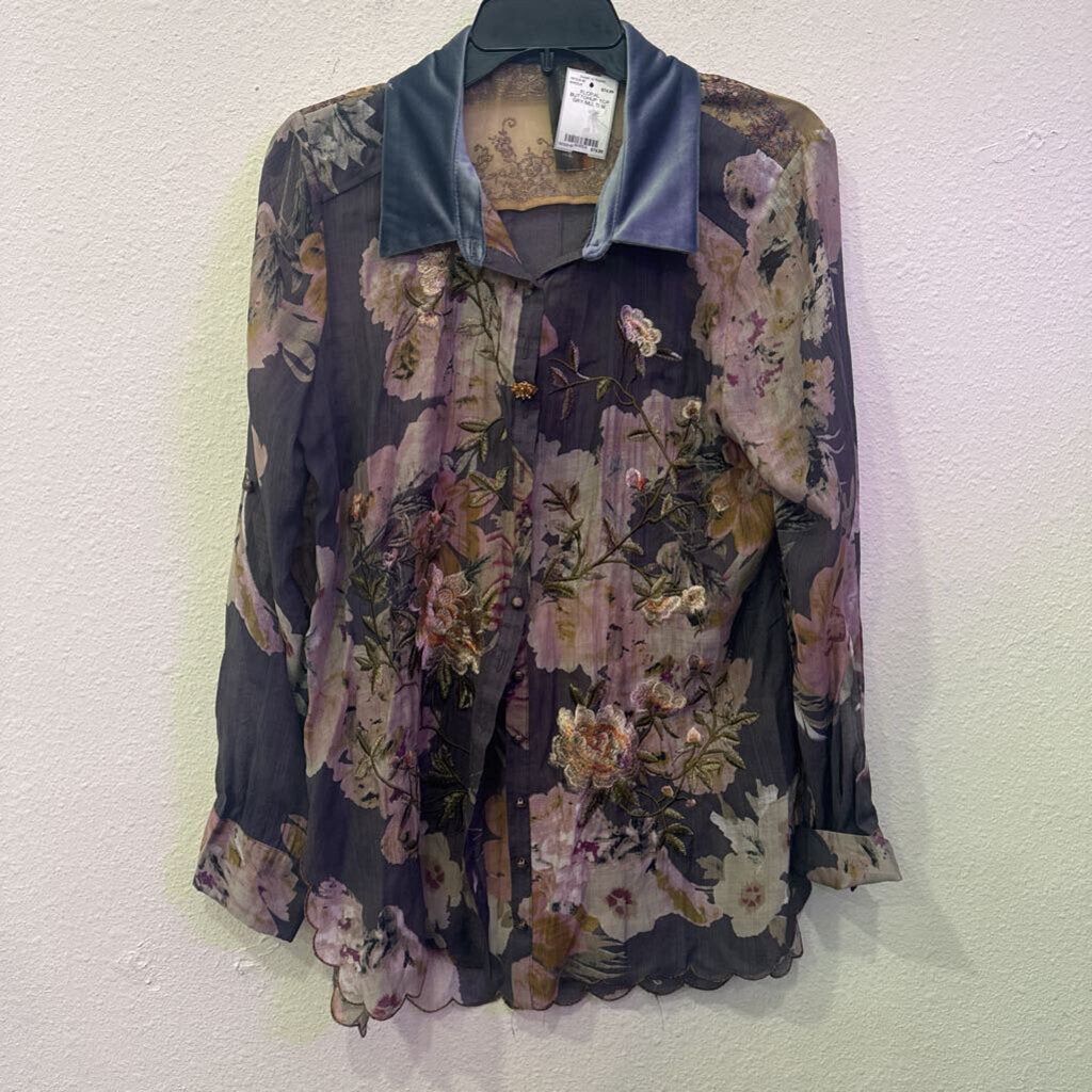 ARATTA,FLORAL BUTTONUP TOP ,GRY/MULTI,M