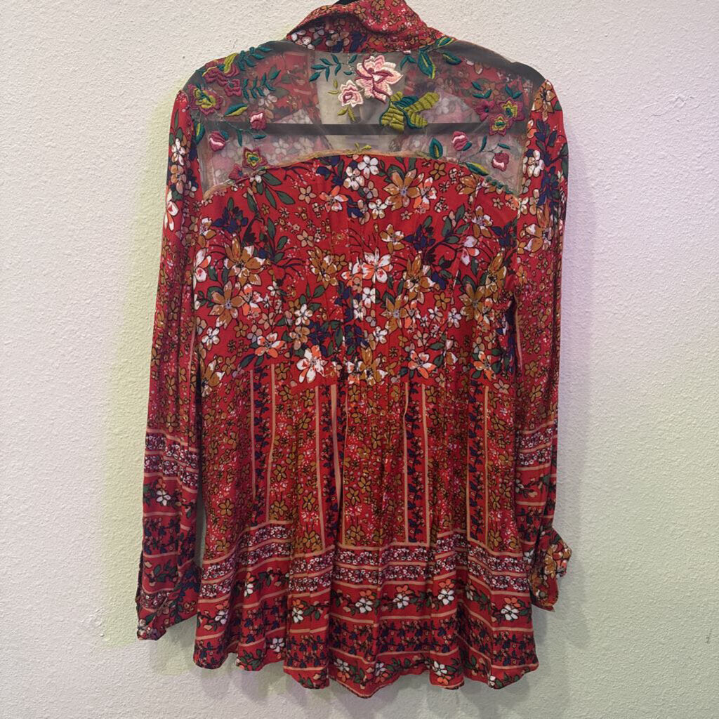 ARATTA,FLORAL BUTTONUP TOP ,RED/MULTI,M