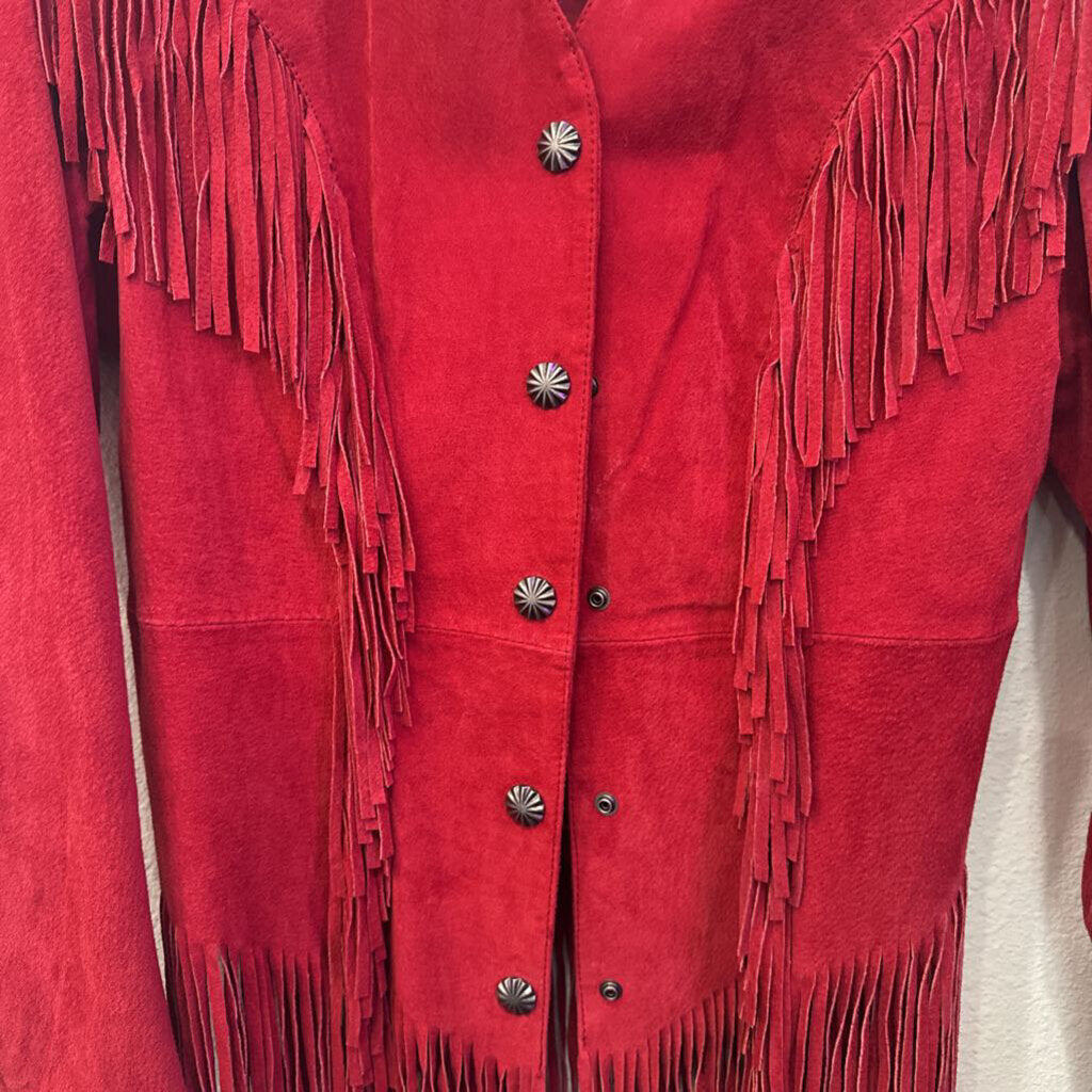 CRIPPLE CREEK,CC VINTAGE LEATHER FRINGE JACKET ,RED ,L