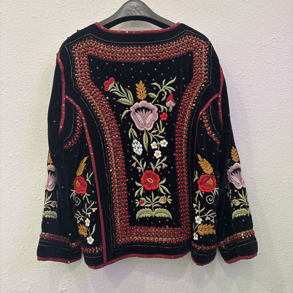 BEADED/EMBROD CARDIGAN,BLK MULTI,L