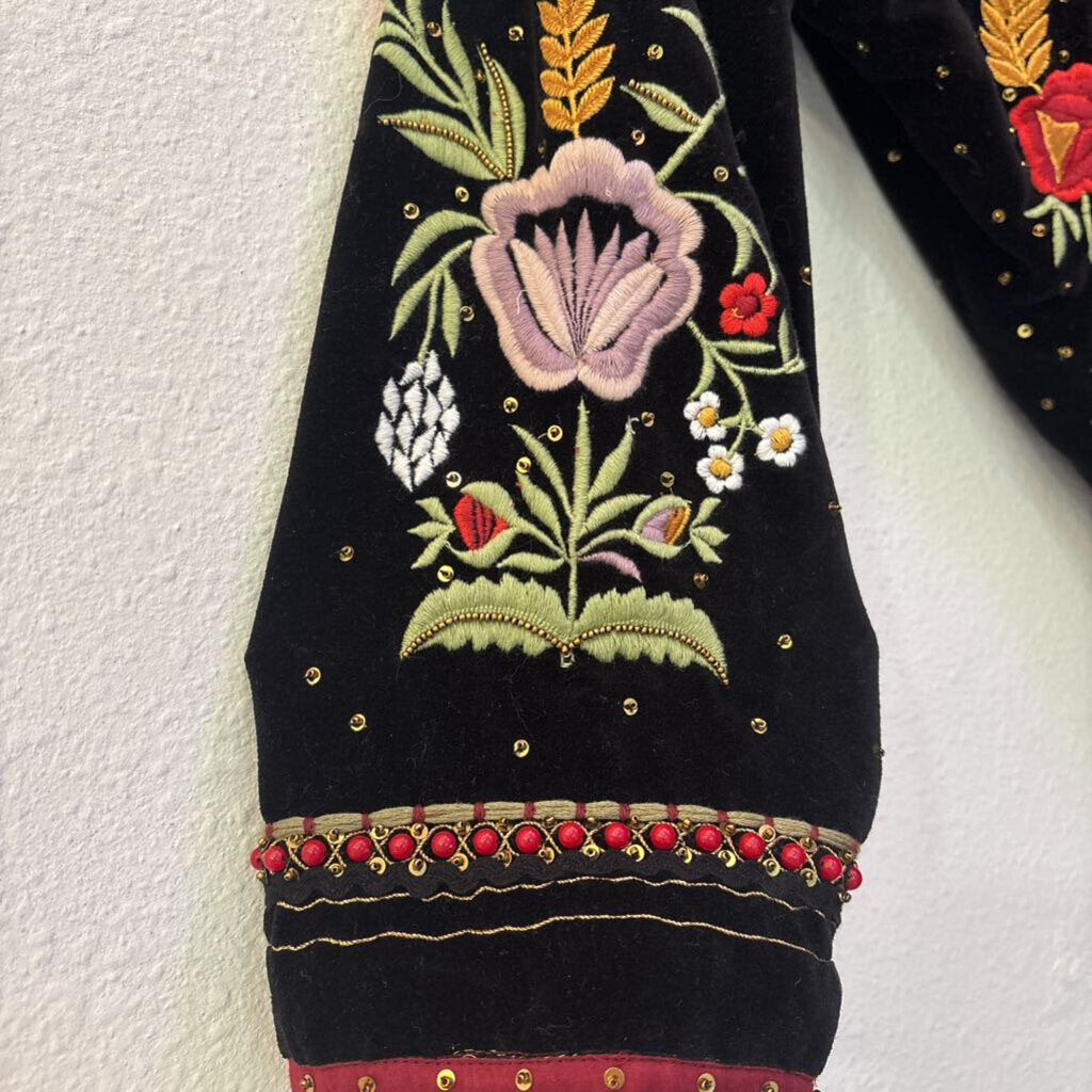 BEADED/EMBROD CARDIGAN,BLK MULTI,L