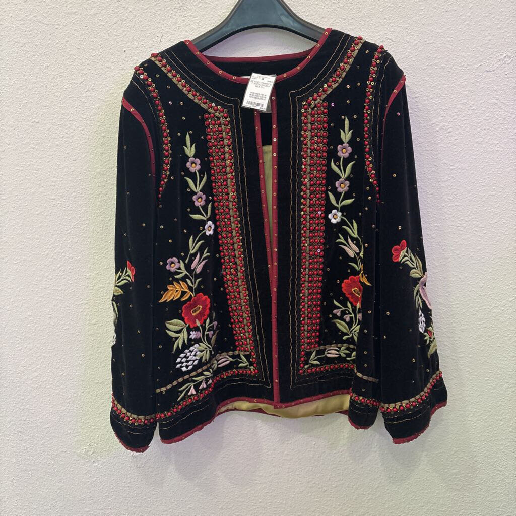 BEADED/EMBROD CARDIGAN,BLK MULTI,L