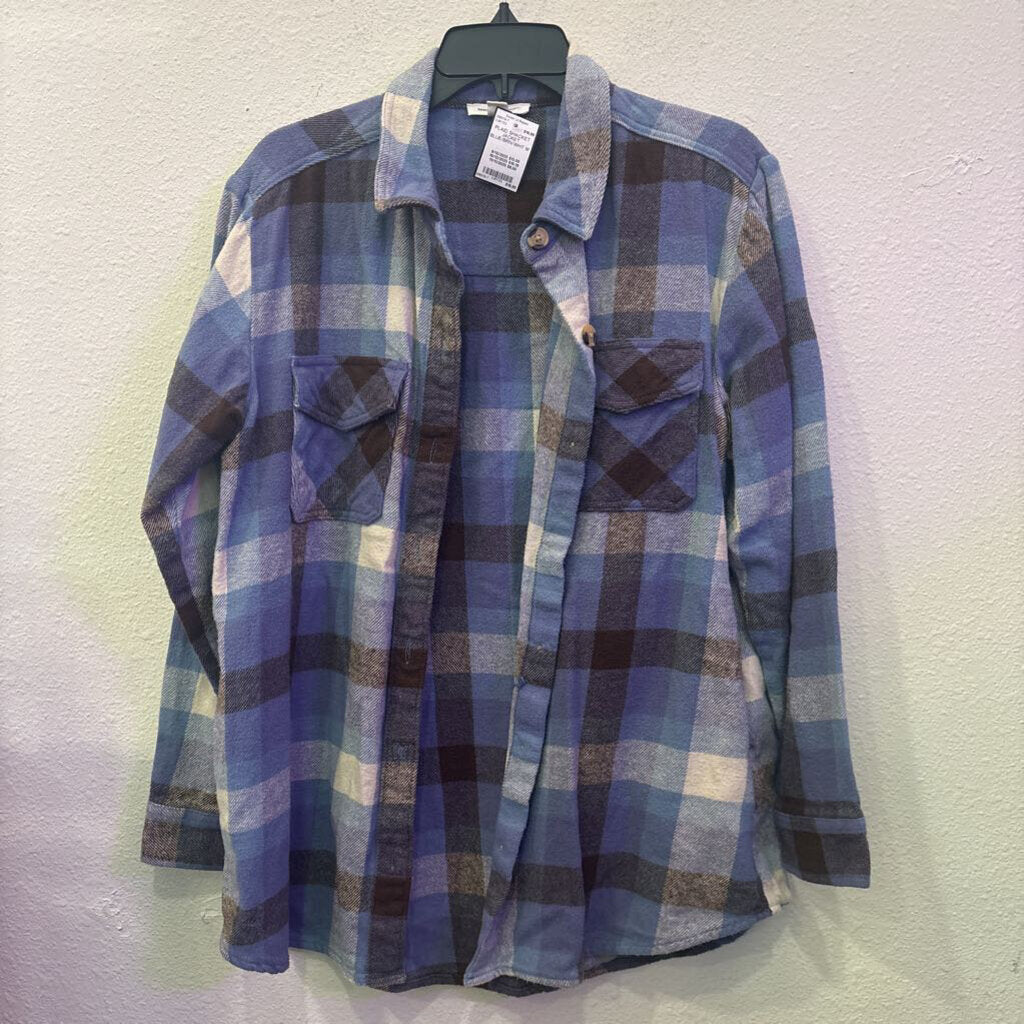 BEACH LOUNGE,PLAID SHACKET JACKET ,BLUE/BRN/WHT,M