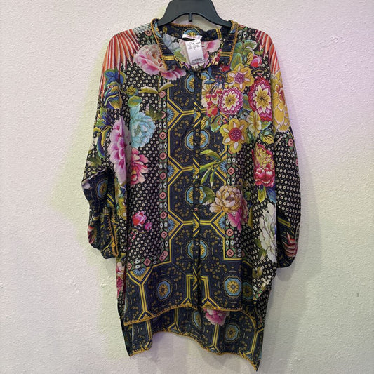 JOHNNY WAS,SILK FLORAL TUNIC TOP ,MULTI,XL