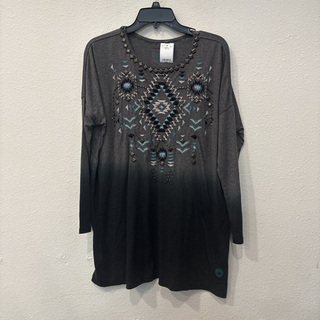 DOUBLE D RANCH,LONGSLV TOP,GRY,M