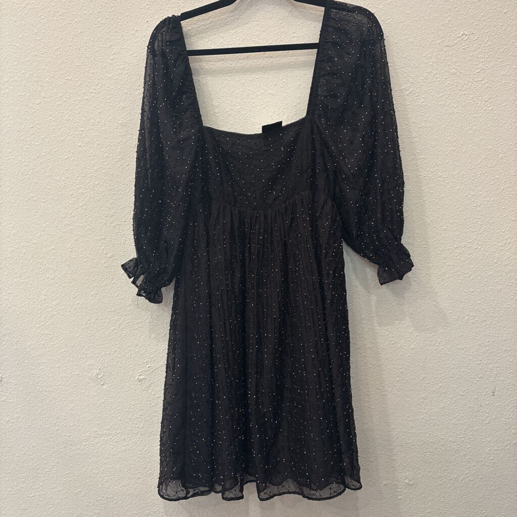 STORIA,PUFF SLV BEADED DRESS,BLK,S