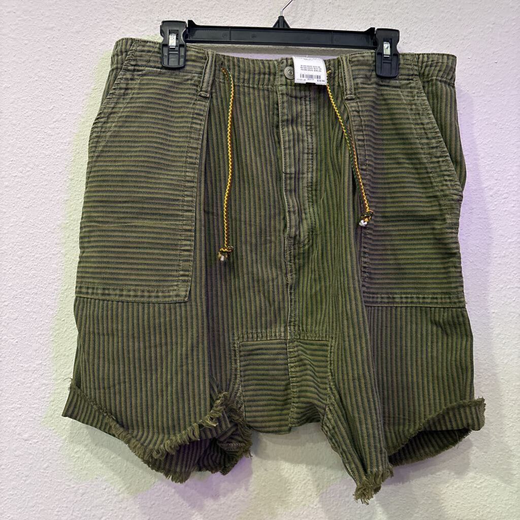 FREE PEOPLE,STRIPED SHORTS,GRN,L
