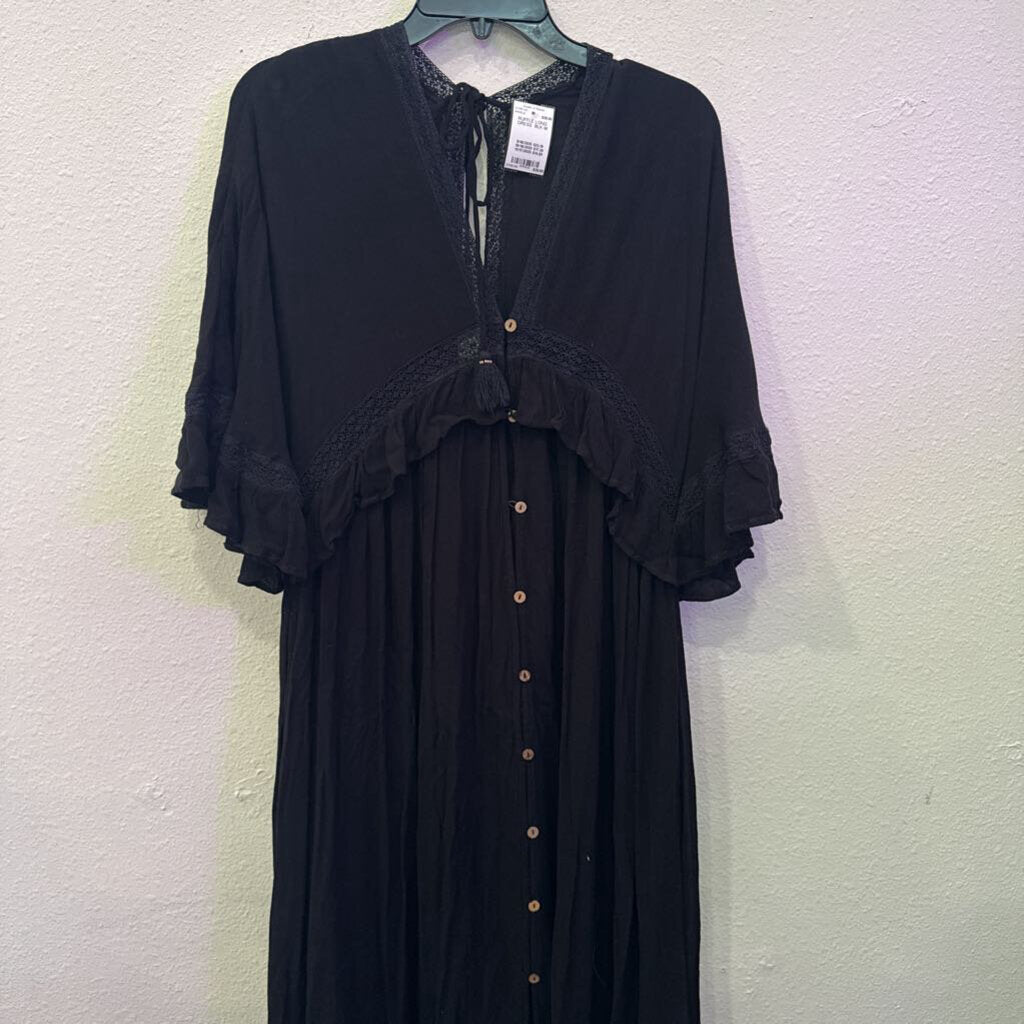 FREE PEOPLE,RUFFLE LONG DRESS ,BLK,M