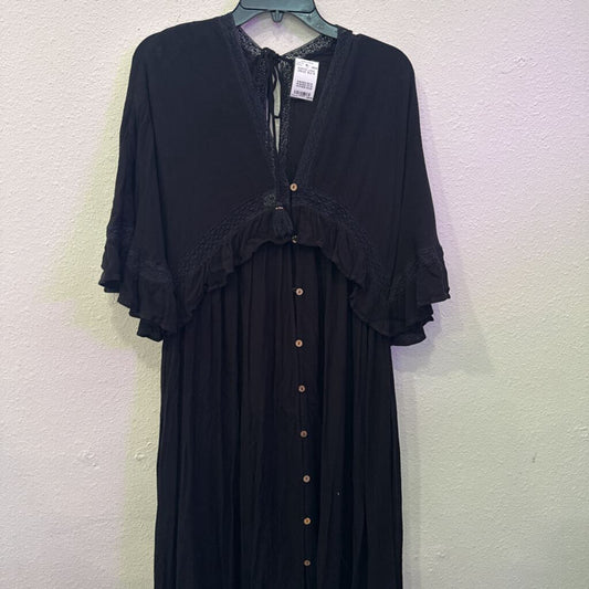 FREE PEOPLE,RUFFLE LONG DRESS ,BLK,M