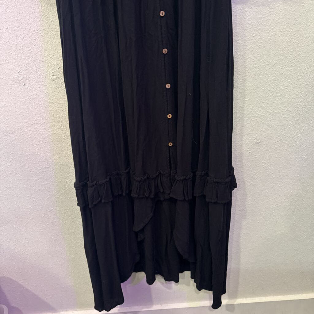 FREE PEOPLE,RUFFLE LONG DRESS ,BLK,M