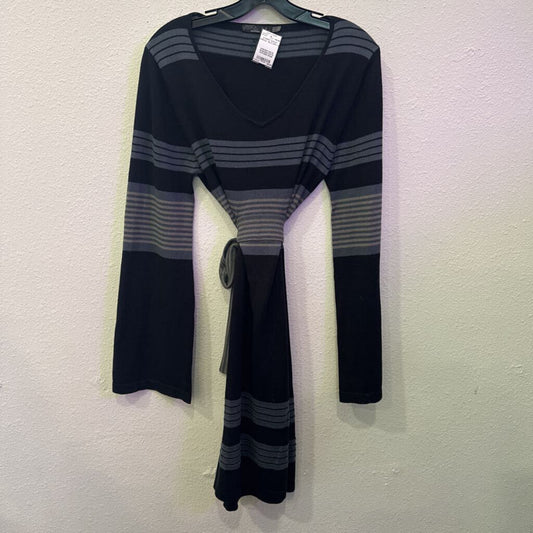 PRANA,STRIPE WRAP DRESS ,BLK/GRY,M
