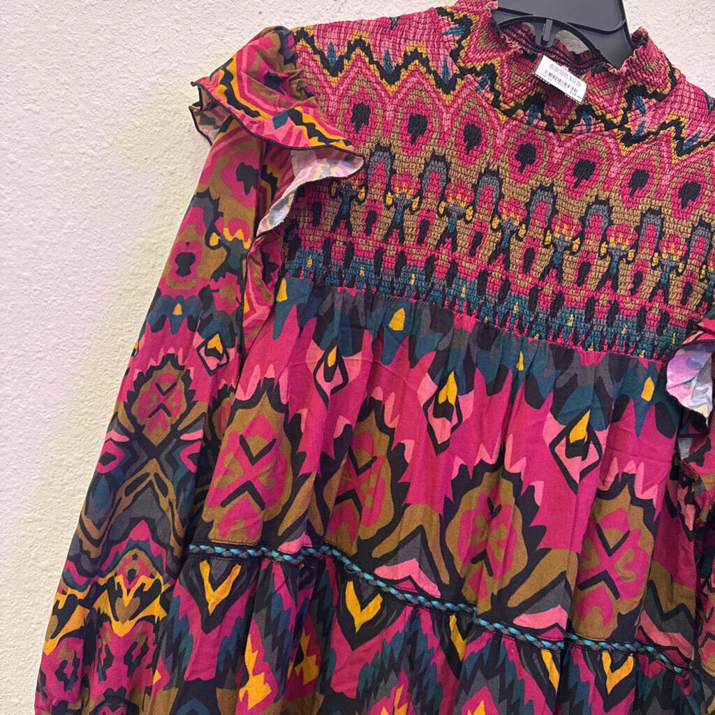 BLANK LONDON,PATTERNED RUFFLE DRESS ,MULTI ,M