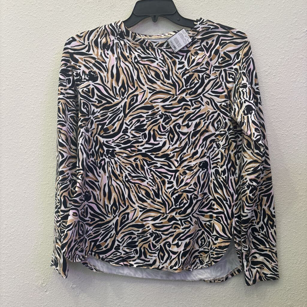 LILLY PULITZER,ANIMAL PRINT CREWNECK TOP ,BLK/WHT/TAN,M