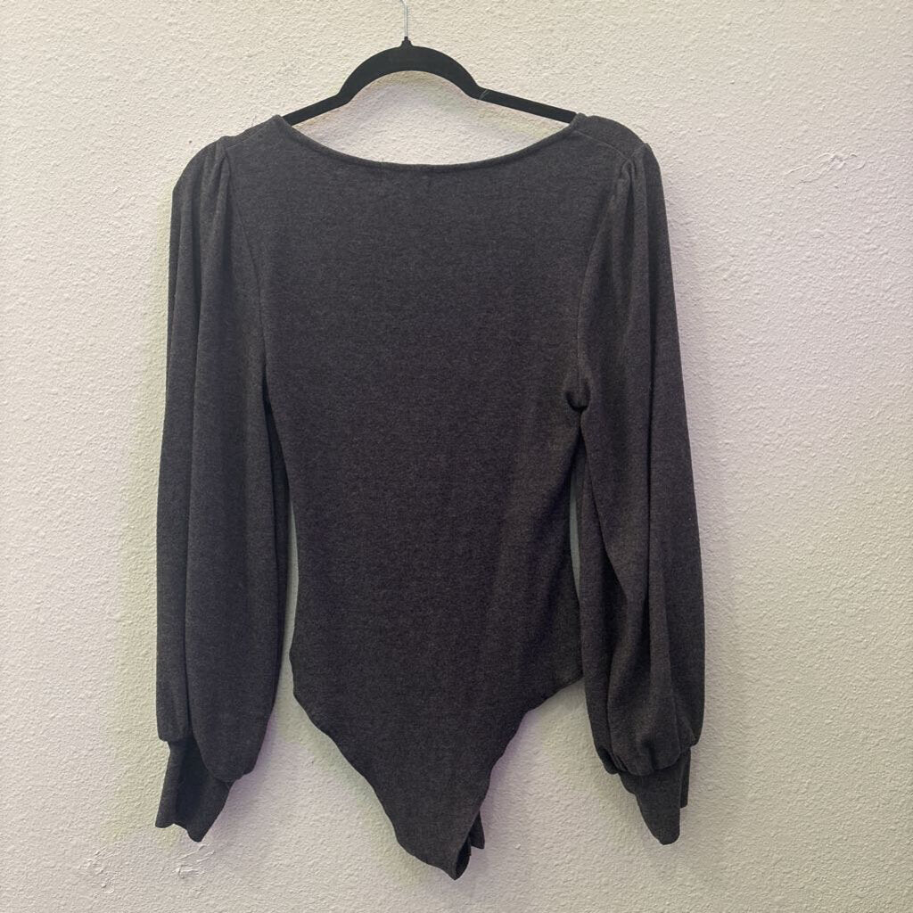 TULA J,BELL SLVE BODYSUIT TOP ,GRY ,S