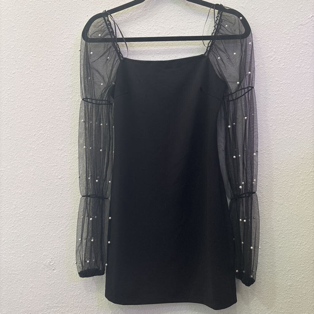 THIRTY THIRTY,NWT PEARL SHEER DRESS ,BLK WHIT,S