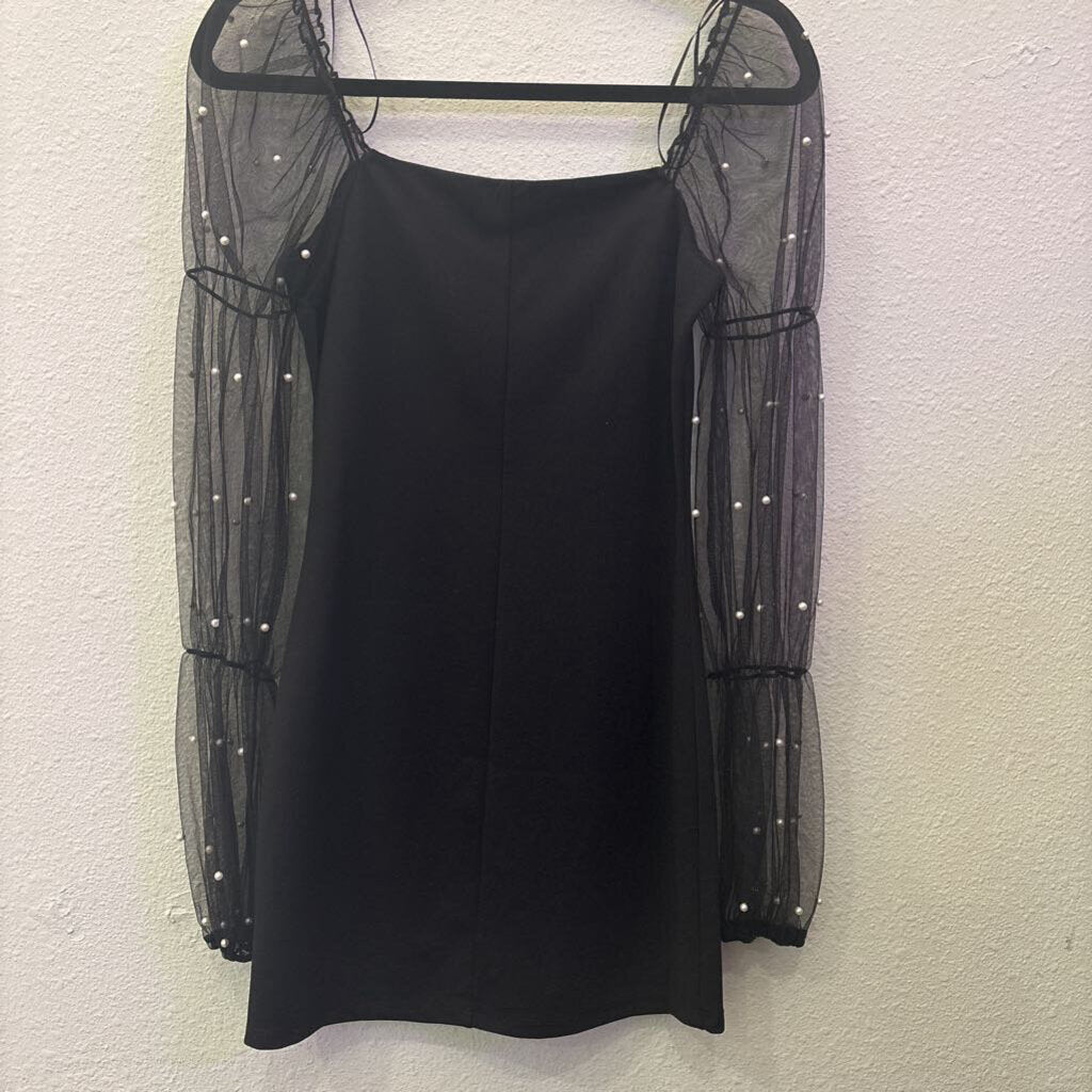 THIRTY THIRTY,NWT PEARL SHEER DRESS ,BLK WHIT,S