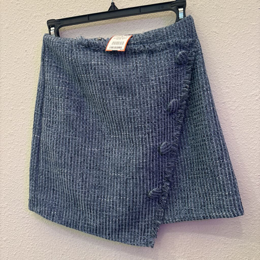 NO BRAND,TWEEDED BUTTON SKIRT ,BLUE ,S