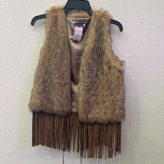 EARTHBOUND,FAUX FUR FRINGE JACKET ,BROWN ,S