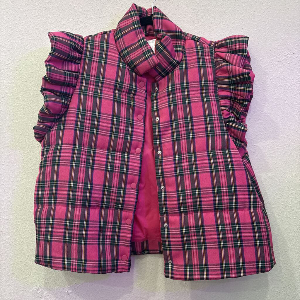 ENTRO,NWT OS PUFF VEST ,PINK/PLAID,L