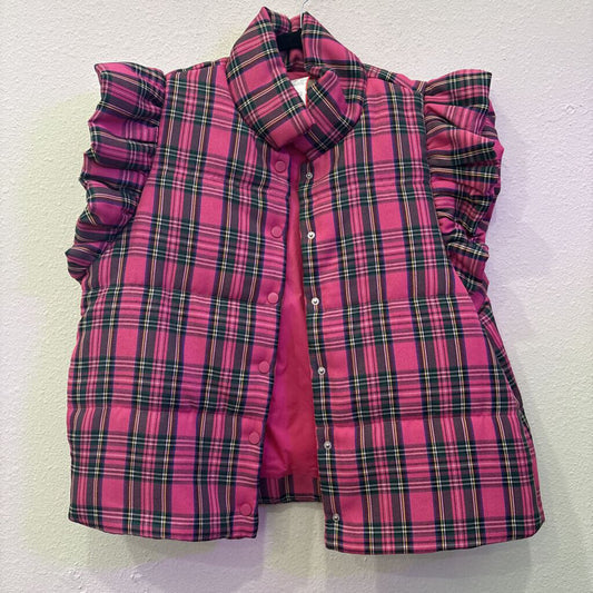 ENTRO,NWT OS PUFF VEST ,PINK/PLAID,L