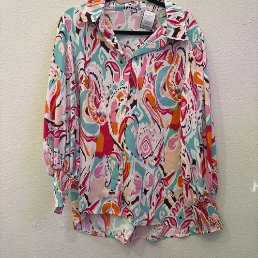 NO BRAND,PATTERENED BUTTONUP TOP,MULTI,L