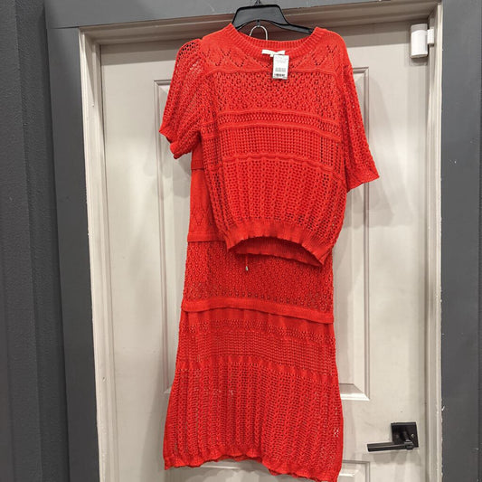 SOLITAIRE,2 PC CROCHET TOP,RED,M