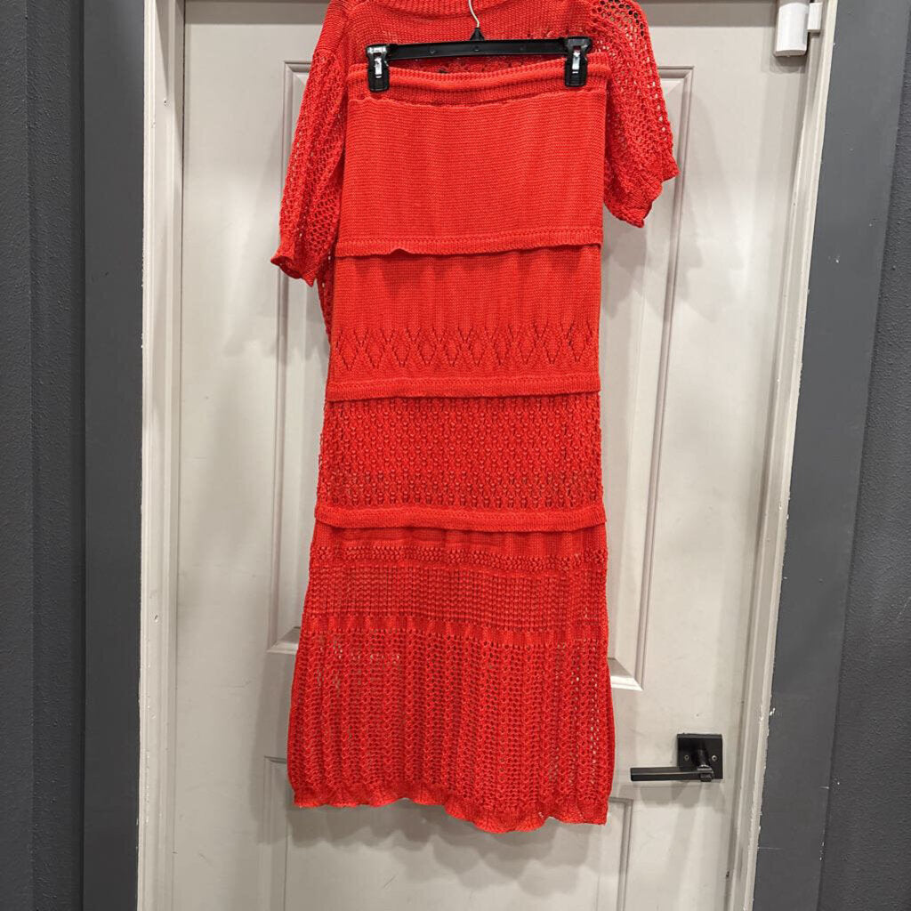 SOLITAIRE,2 PC CROCHET TOP,RED,M