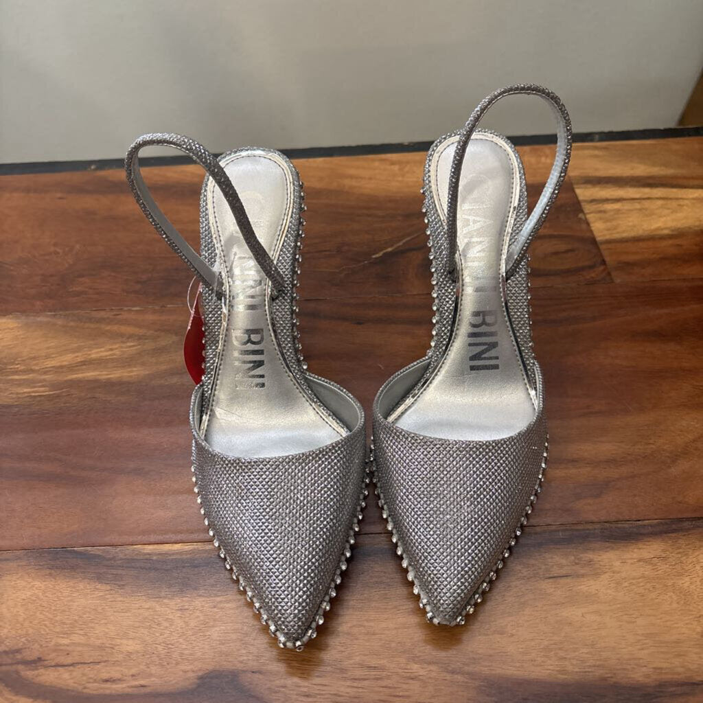 GIANNI BINI,SHIMMER HIGH HEELS ,SILVER,6.5
