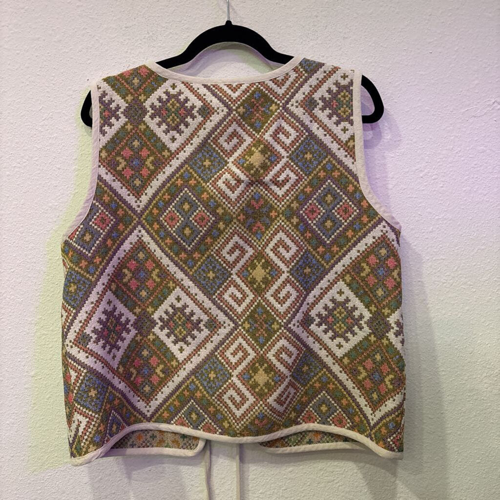 ANNIE WEAR,NWT PATTERNED TYE VEST ,MULTI,M