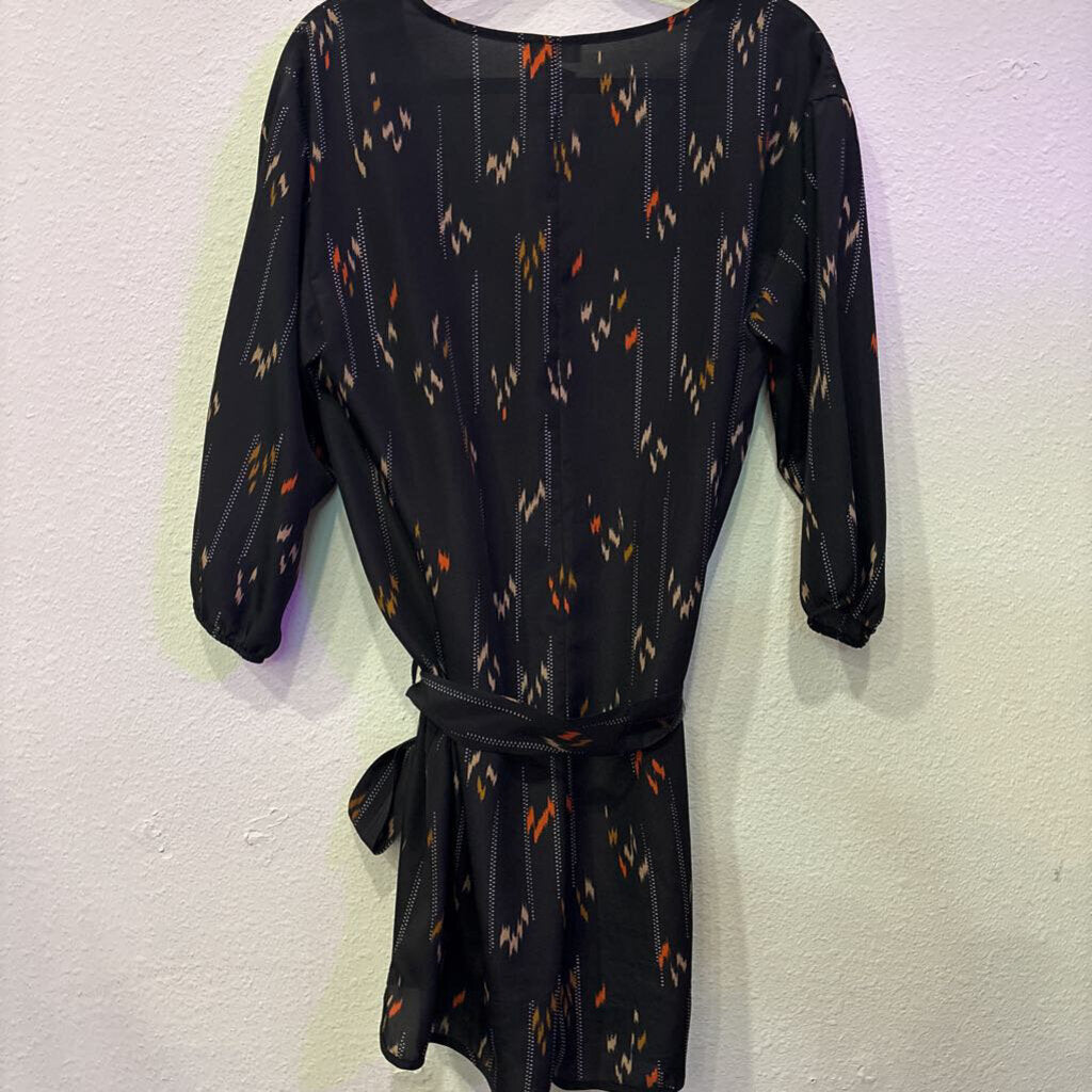 RACHEL ZOE,PATTERNED ROMPER ,BLK/ORG/TAN,L