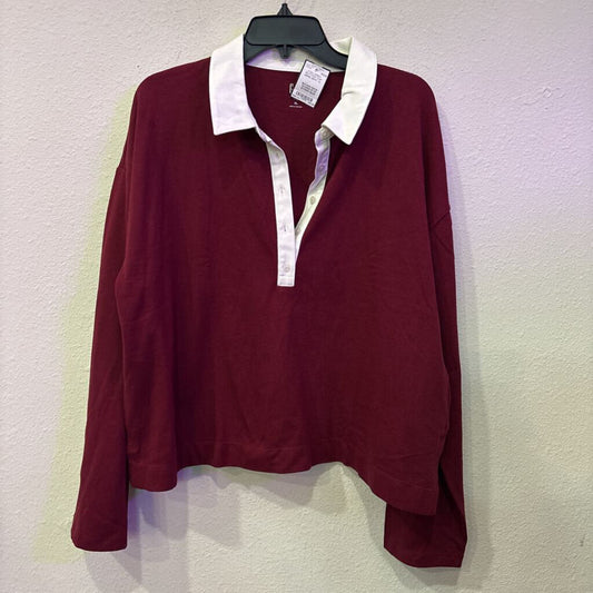 COLLARED BUTTON TOP ,WINE/WHT,XL