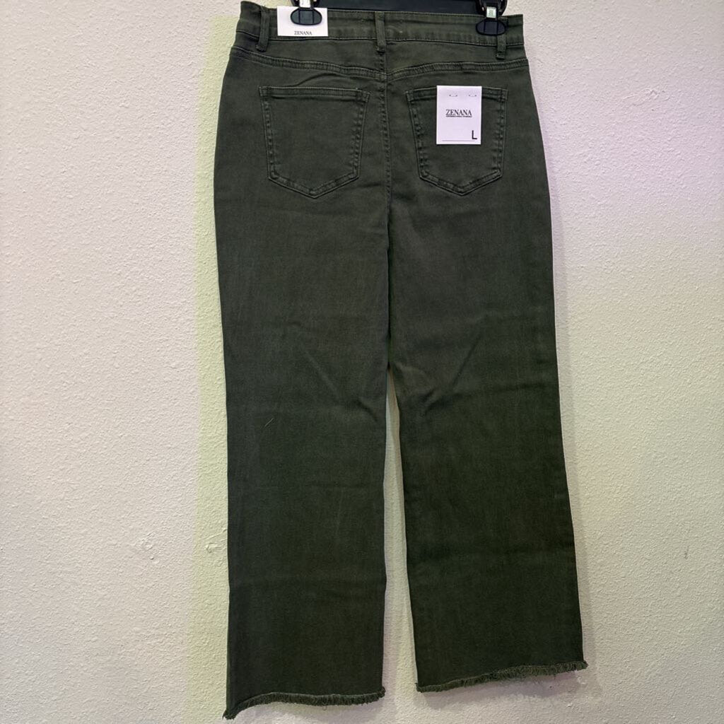 ZENANA,NWT WIDELEG DENIM ,GREEN ,L