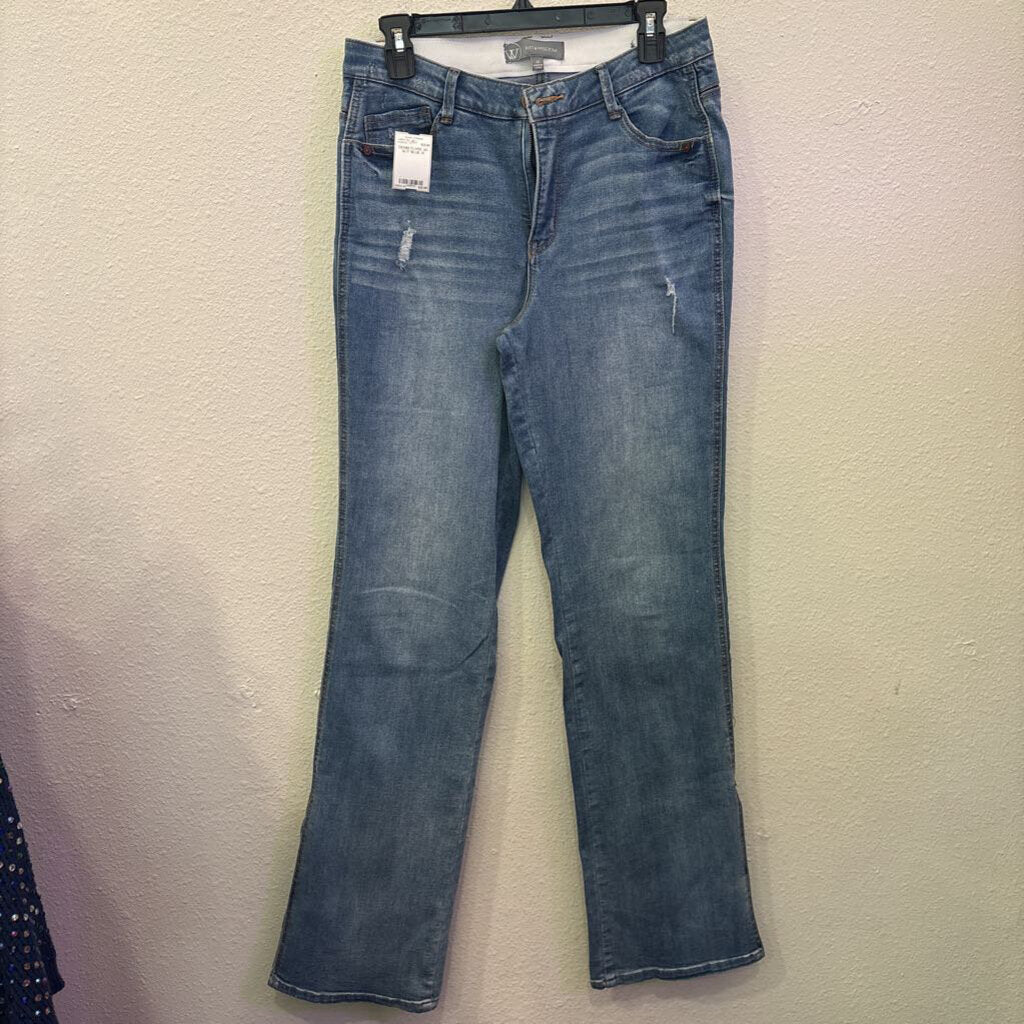 WIT & WISDOM,DENIM FLARE W/ SLIT,BLUE,10