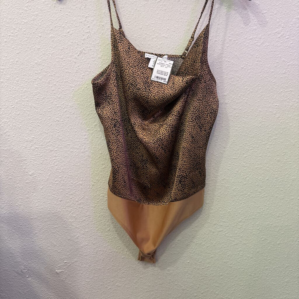 SINCERLY JULES,ANIMAL PRINT BODYSUIT ,GOLD BLK ,XS