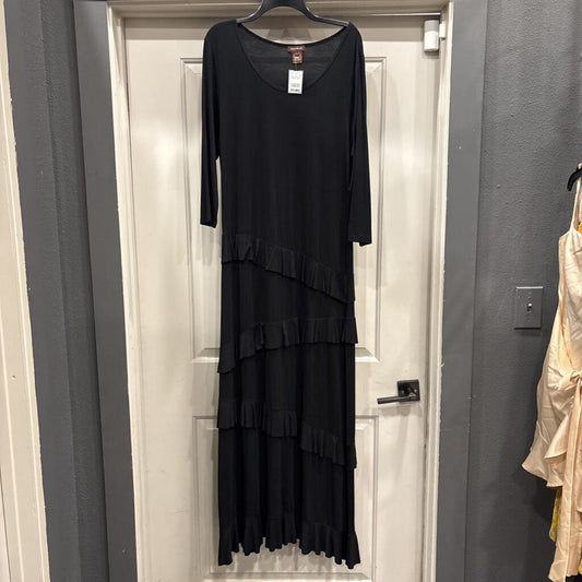 MULTIPLES,MAXI RUFFLE DRESS ,BLK,L