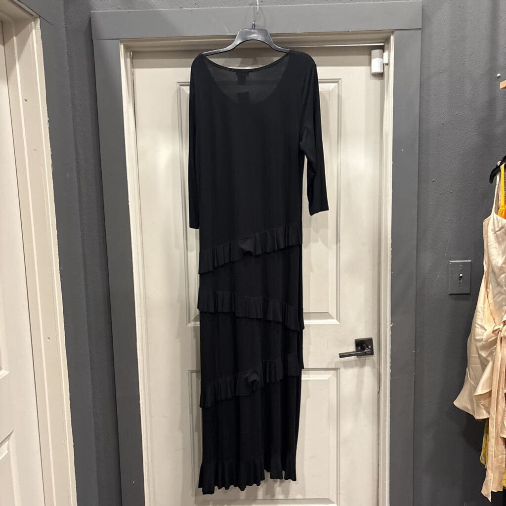MULTIPLES,MAXI RUFFLE DRESS ,BLK,L