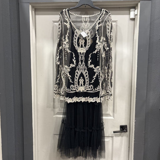 A RARE BIRD,TULLE LACE 2PC TANK DRESS,BLK/WHT,L