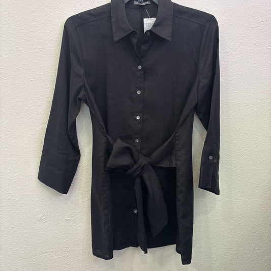 GO SILK,BUTTONUP WRAP TUNIC/DRESS ,BLK ,L
