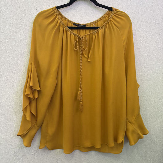 KOBI HALPERIN,RUFFLE SHEER TOP ,MUSTARD,L