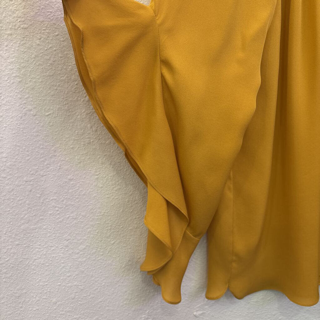 KOBI HALPERIN,RUFFLE SHEER TOP ,MUSTARD,L