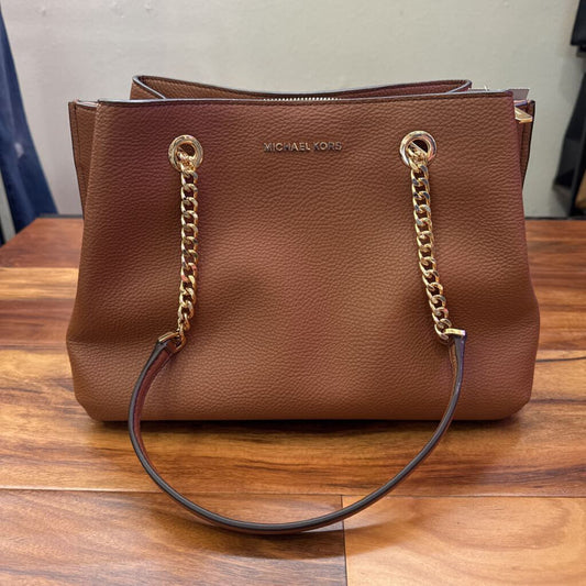 MK,NWT LEATHER SHOULDER BAG,BROWN