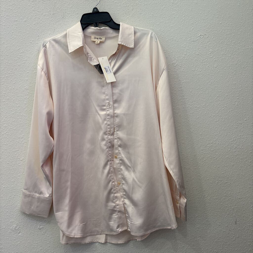 SPRING HAZE,NWT SILKY BUTTONUP TOP ,IVORY,L