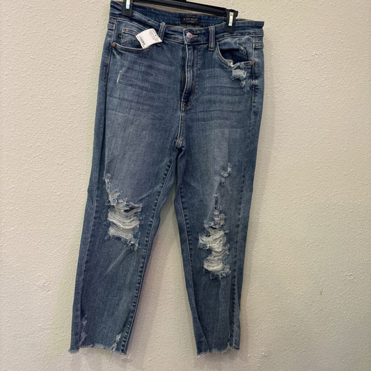 JUDY BLUE,DENIM RAW HEM ANKLE STRAIGH ,BLUE,11/30